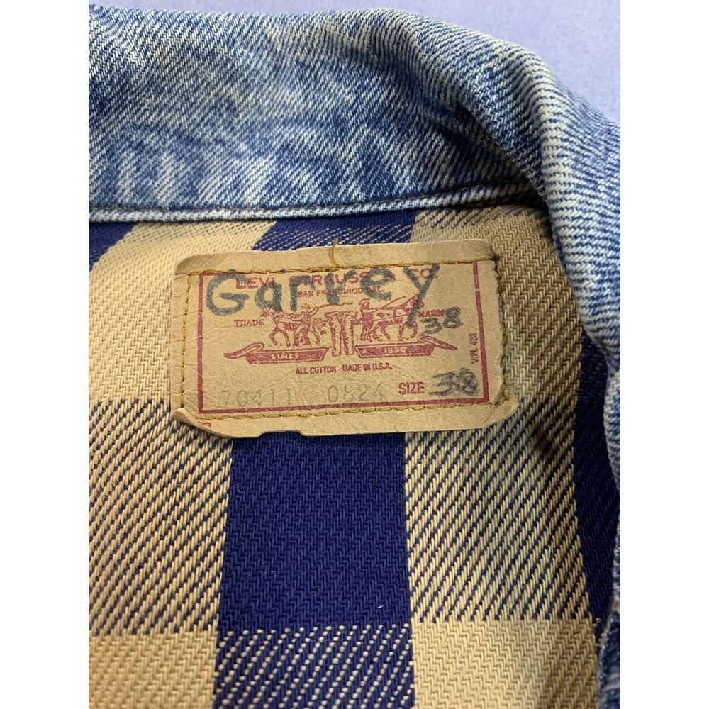 Levi's vintage 70411 0824 Flannel Blanket Lined Denim Jacket Sz 38 USA Made - Picture 6 of 8